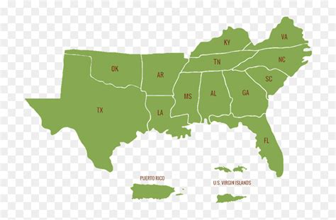 Map Of The Southern United States Usa Map Hd Png Download Vhv