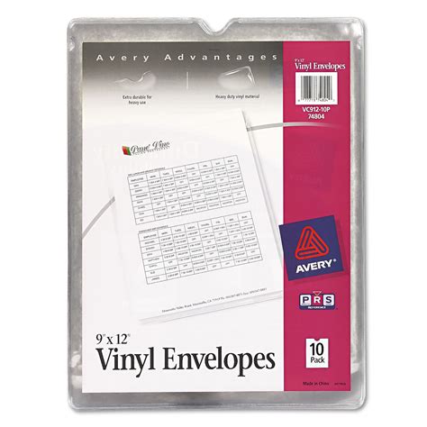 Avery® Top Load Clear Vinyl Envelopes Wthumb Notch 9” X 12” Clear