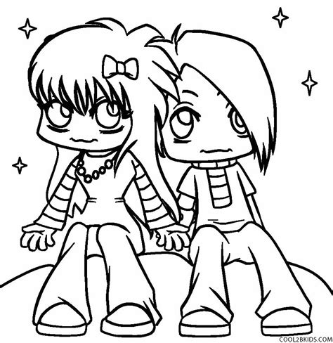 Cute Emo Couple Drawings Sketch Coloring Page