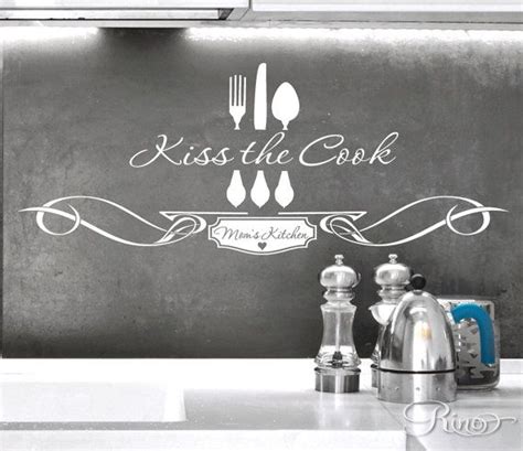 kiss the cook mom s kitchen vinyl wall decal for wall kitchen diner room quote fork spoon