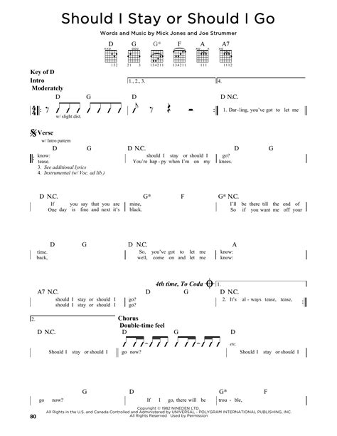 Should I Stay Or Should I Go By The Clash Guitar Lead Sheet Guitar