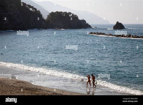 Young Couple On The Beach In Monterosso Al Mare One Of Five Towns In