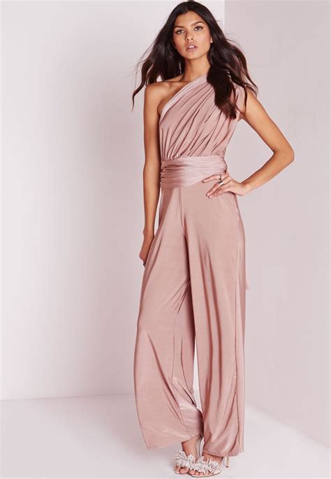 Missguided Do It Anyway Multiway Slinky Jumpsuit Pink Bridesmaids