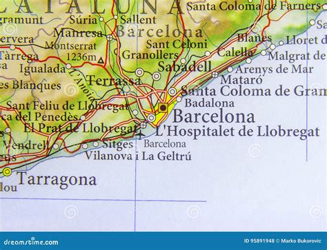 Geographic Map Of European Country Spain With Barcelona City Stock