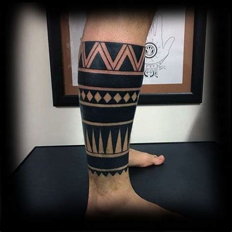 Mens Lower Leg Sleeve Tribal Negative Space Tattoo Designs Leg Sleeve