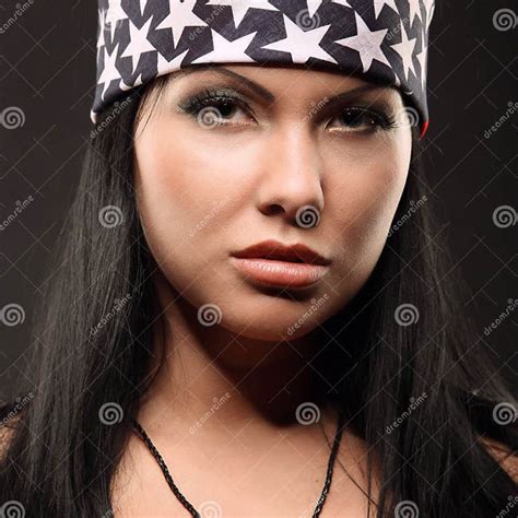 Portrait Of Topless Girl With Weapon And American Flag Stock Image