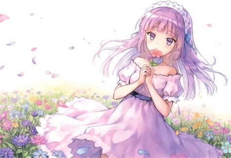 Wallpaper Anime Girl Headband Dress Flowers Petals