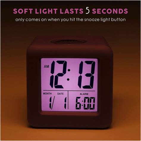 Plumeet Digital Alarm Clocks Travel Clock With Snooze And Purple