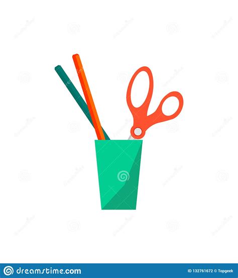 Office Cup With Scissors Pen Vector Illustration Stock Vector