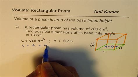 Find Possible Dimensions Of Rectangular Prism From Volume And Height