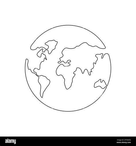 Continuous Earth Line Drawing Symbol World Map One Line Art Earth
