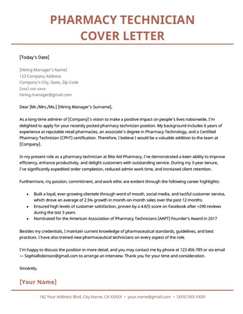 Pharmacy Technician Cover Letter Example And Template