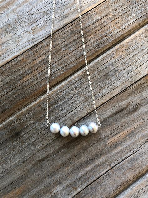 Grey Freshwater Pearl Necklace Bar Necklace Sterling Silver