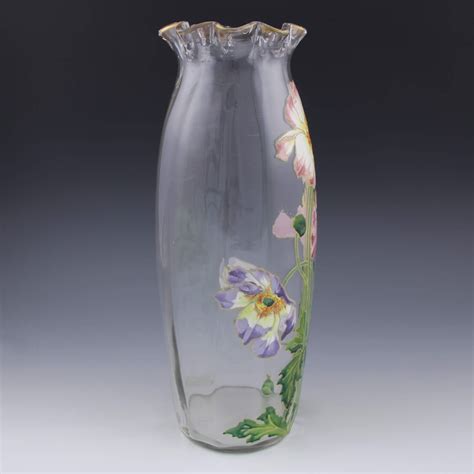 Titus Omega Legras Mont Joye Glass Vase With Enamel Flowers
