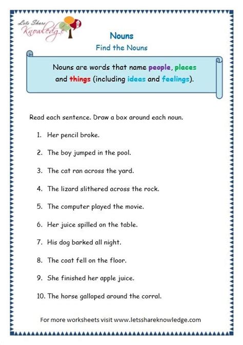 Nouns And Verbs Worksheets Grade 4