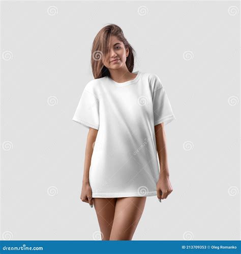 White T Shirt Mockup On Girl Stock Image Image Of Concept Hair 213709353