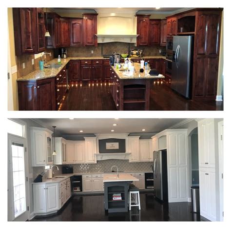 Kitchen Remodel Before And After Cherry Cabinets Painted White Island