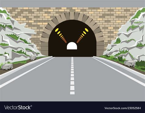 Tunnel And Highway With Flat Cartoon Style Vector Image