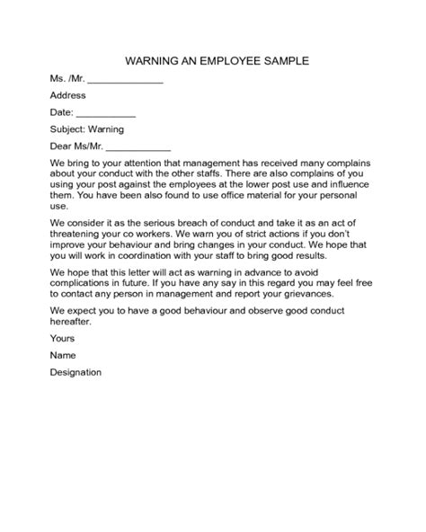 Warning Letter To Employee Sample Edit Fill Sign Online Handypdf