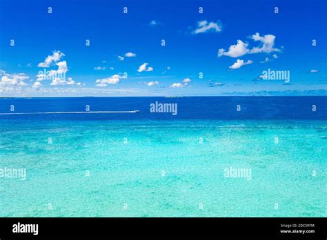 Amazing Seascape Beautiful Turquoise Tropical Ocean Water With Boat On