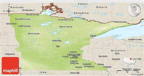 Physical Panoramic Map Of Minnesota Shaded Relief Outside