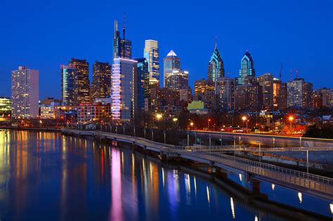 Pictures Usa Philadelphia Bridges Rivers Evening Skyscrapers Cities