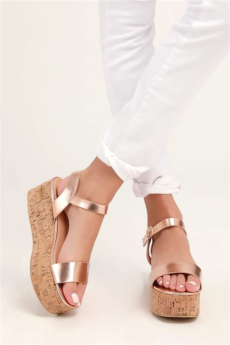 Grecia Rose Gold Cork Wedge Sandals