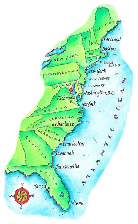 Map Of American East Coast Digital Art By Jennifer Thermes