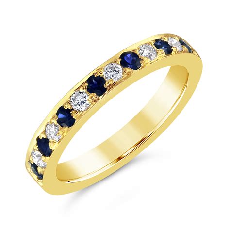 18ct Yellow Gold Grain Set Sapphire And Diamond Half Eternity Ring