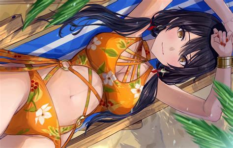 Wallpaper Girl Sexy Cleavage Long Hair Boobs Anime Beautiful Pretty Swimsuit Breasts
