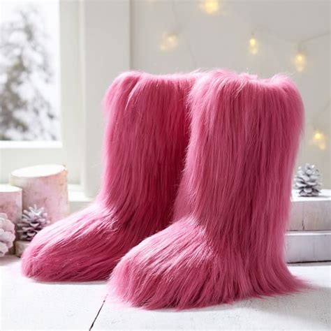 Fur Riffic Faux Fur Bootie Slippers Pink Pottery Barn Teen