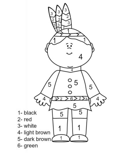 All you need are some crayons and something. Thanksgiving Indian Color by Number | Thanksgiving ...