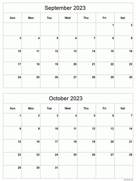 september to october 2023 printable calendar two months per page free printable calendar 2023