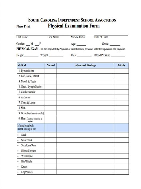 free printable physical exam forms printable blank world