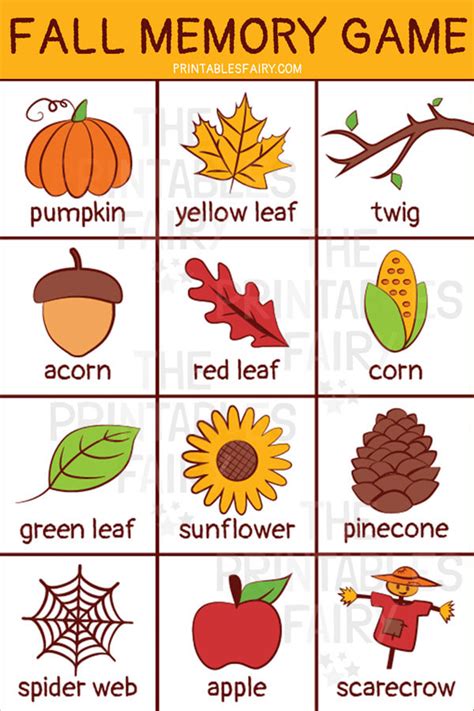Preschool Kindergarten Autumn Matching Game For Toddlers Fall Memory