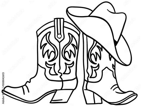 Cowboy Boots And Hat Handdrawn Graphic Illustration Isolated On White