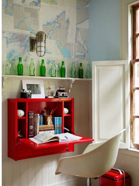 Choose traditional, modern designs or impressive executive desks. red wall desk is fabulous | Small office decor, Decorating ...