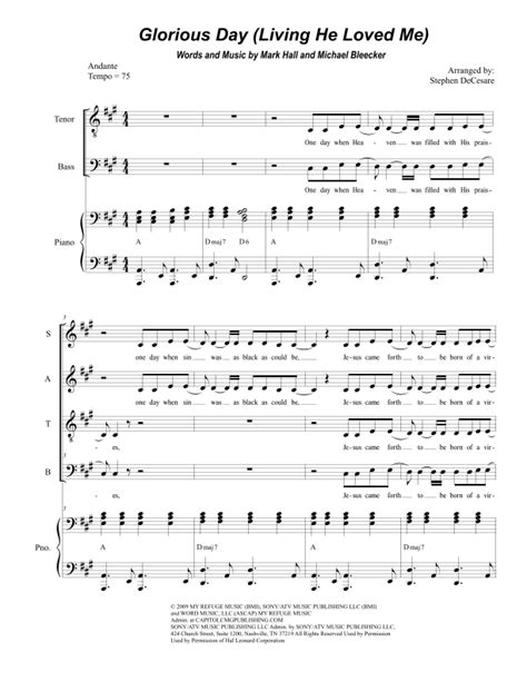 Glorious Day Living He Loved Me Sheet Music Casting Crowns Piano