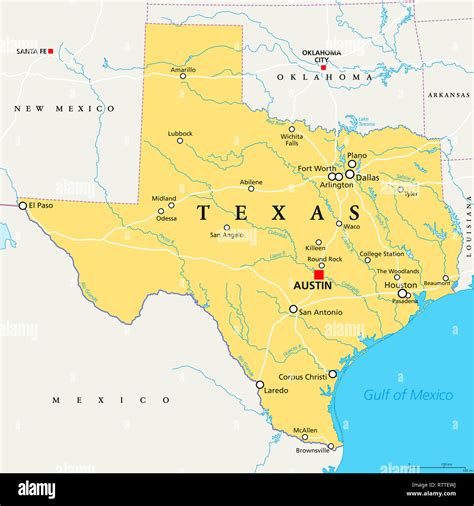 Texas Political Map With Capital Austin Borders Important Cities