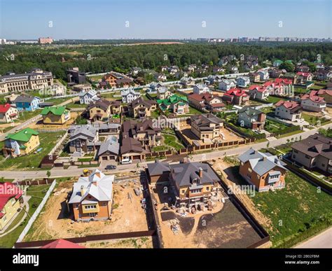 Modern Low Rise Houses In A Village In The Moscow Suburbs Russia Stock