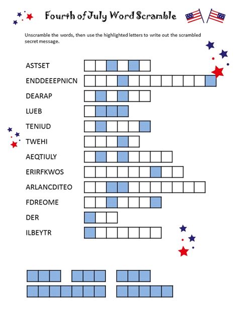 Word Scramble Puzzles 4th Of July Games July Game