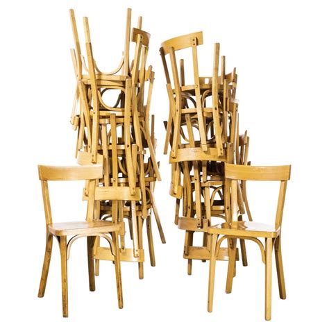 1950s French Baumann Blonde Slim Back Bentwood Dining Chairs Set Of