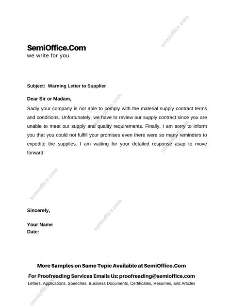 Complaint Letter To Supplier For Late Delivery Of The Material At Site