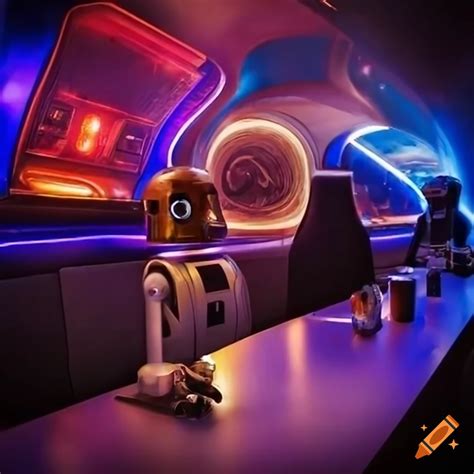 Futuristic Bar With A Droid Serving Drinks
