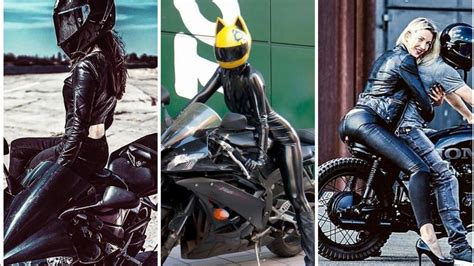 Superlative And Marvelous Biker Girls In Leather Latex Biker Dresses Looks So Smart And