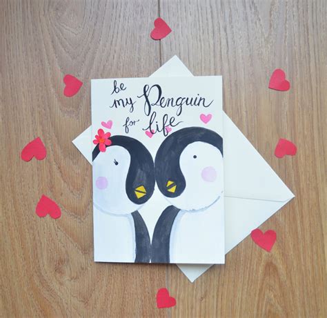 Handmade Penguin Valentine Card Be My Penguin For Life Etsy Uk Valentines Cards Cards