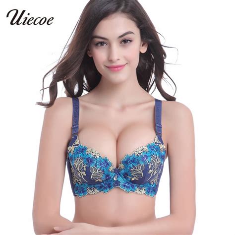 Uiecoe Chinese Style Floral Push Up Bras Women Gather Underwear Embroidery Bralette Sexy