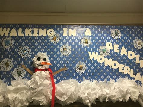 My Winter Bulletin Board I Placed Book Suggestions In The Snowflakes
