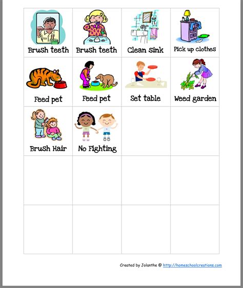 Printable Preschool Chore Chart Template