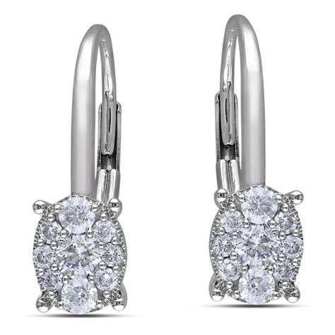 Amour 14k White Gold 12 Ct Tdw Diamond Drop Dangle Leverback Earrings